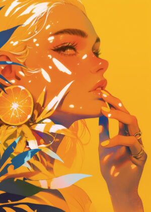 Orange Glow: A Vibrant Summer Portrait - Premium Wooden Framed Poster. Ready to Hang.