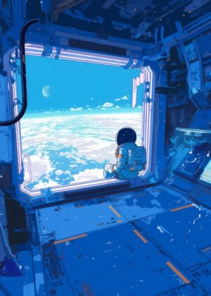 Astronaut's Window View: A Celestial Masterpiece - Premium Wooden Framed Poster. Ready to Hang.