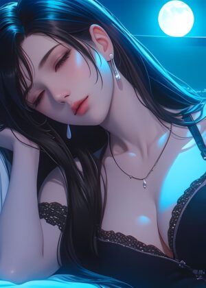 Melancholy Moonlight: A Digital Art Print Inspired by Final Fantasy - Premium Wooden Framed Poster. Ready to Hang.