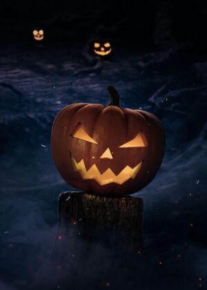 Spooky Jack-o'-Lantern: A Halloween Night - Premium Wooden Framed Poster. Ready to Hang.
