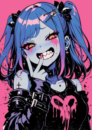 Gothic Anime Girl Art Print - Premium Wooden Framed Poster. Ready to Hang.