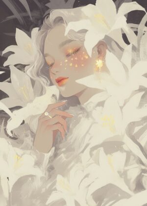 White Lily Dream: A Serene Artwork - Premium Wooden Framed Poster. Ready to Hang.
