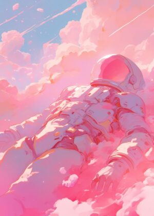 Astronaut Dreaming in Pink Clouds - Premium Wooden Framed Poster. Ready to Hang.