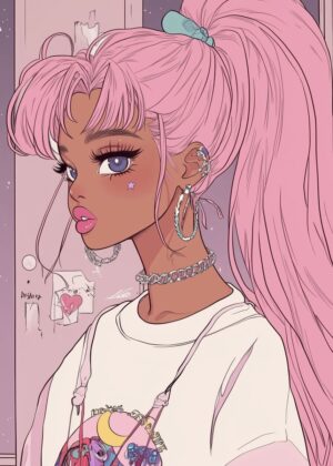 Pink-Haired Anime Girl Art Print - Premium Wooden Framed Poster. Ready to Hang.