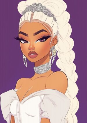 Glamorous Woman Illustration: Elegance and Style - Premium Wooden Framed Poster. Ready to Hang.