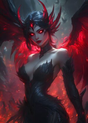 Infernal Empress: A Dark Fantasy Art Print - Premium Wooden Framed Poster. Ready to Hang.