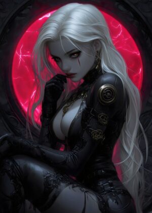Scarlet Eclipse: Dark Warrior - Digital Art Print - Premium Wooden Framed Poster. Ready to Hang.