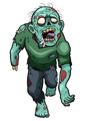 Cartoon Zombie Illustration: Spooky Halloween Art - Premium Wooden Framed Poster. Ready to Hang.
