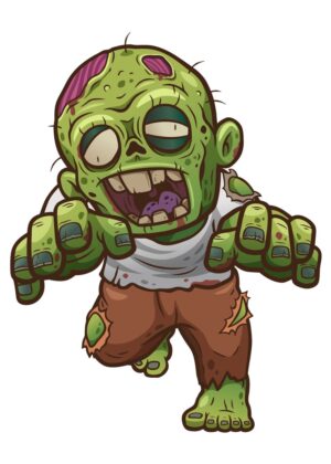 Cute Cartoon Zombie Illustration - Premium Wooden Framed Poster. Ready to Hang.