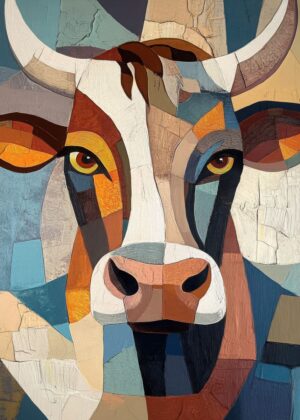 Cubist Cow: A Modern Masterpiece - Premium Wooden Framed Poster. Ready to Hang.