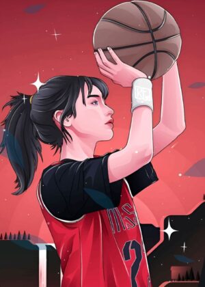 Anime Girl Basketball Player Art Print - Premium Wooden Framed Poster. Ready to Hang.
