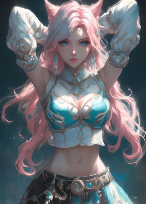 Anime Cat Girl: Dreamy Digital Art Print - Premium Wooden Framed Poster. Ready to Hang.