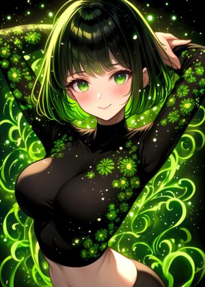 Green Hair Anime Girl Art Print - Premium Wooden Framed Poster. Ready to Hang.