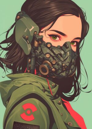 Cyberpunk Woman: Futuristic Style Art Print - Premium Wooden Framed Poster. Ready to Hang.