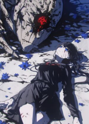 Anime Girl Fallen: A Moment of Despair and Beauty - Premium Wooden Framed Poster. Ready to Hang.