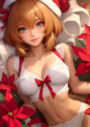 Anime Christmas Girl Art Print - Premium Wooden Framed Poster. Ready to Hang.