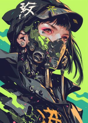 Cyberpunk Anime Girl Art Print - Premium Wooden Framed Poster. Ready to Hang.