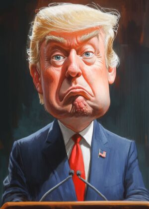 Donald Trump Caricature: A Bold and Striking Portrait - Premium Wooden Framed Poster. Ready to Hang.