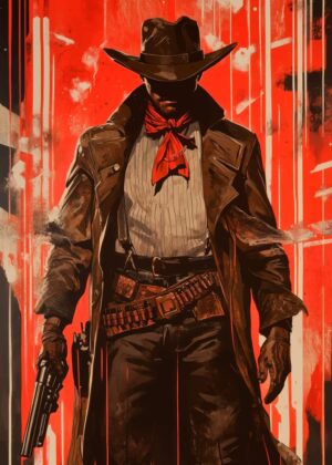 Western Outlaw: A Gritty Artwork of the American Frontier - Premium Wooden Framed Poster. Ready to Hang.