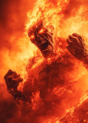 Fiery Demon: A Digital Artwork of Infernal Power - Premium Wooden Framed Poster. Ready to Hang.