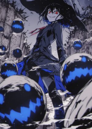 Anime Witch and Spectral Companions - Premium Wooden Framed Poster. Ready to Hang.
