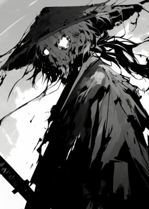Dark Samurai: A Monochrome Masterpiece - Premium Wooden Framed Poster. Ready to Hang.