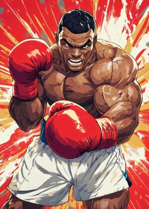 Mike Tyson: Anime-Style Boxing Legend - Premium Wooden Framed Poster. Ready to Hang.