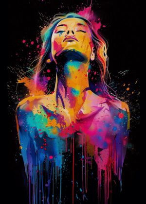 Vibrant Woman: A Burst of Color - Premium Wooden Framed Poster. Ready to Hang.