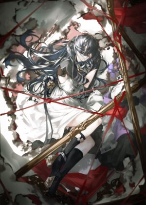 Anime Girl Trapped in a Shattered Frame - Premium Wooden Framed Poster. Ready to Hang.
