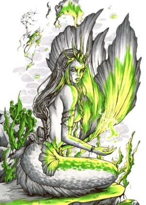 Mervolk Queen: Fantasy Mermaid Art Print - Premium Wooden Framed Poster. Ready to Hang.