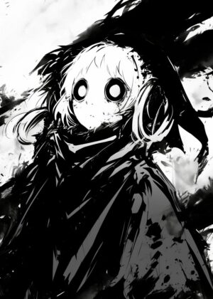 Anime Girl in Shadows: Dark Fantasy Art Print - Premium Wooden Framed Poster. Ready to Hang.