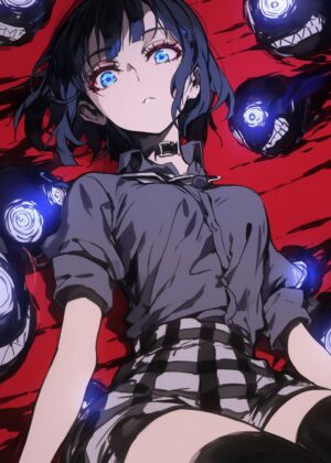 Anime Girl with Striking Blue Eyes - Premium Wooden Framed Poster. Ready to Hang.