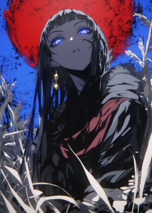 Anime Girl with Striking Blue Eyes - Premium Wooden Framed Poster. Ready to Hang.