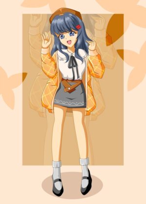 Anime Girl in Autumnal Outfit - Premium Wooden Framed Poster. Ready to Hang.