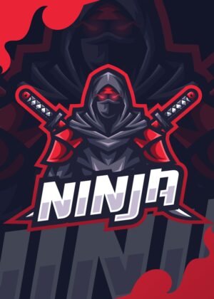 Fierce Ninja Logo Design: Red and Black Graphic - Premium Wooden Framed Poster. Ready to Hang.