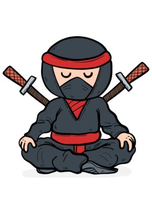 Meditating Ninja: A Symbol of Peace and Inner Strength - Premium Wooden Framed Poster. Ready to Hang.