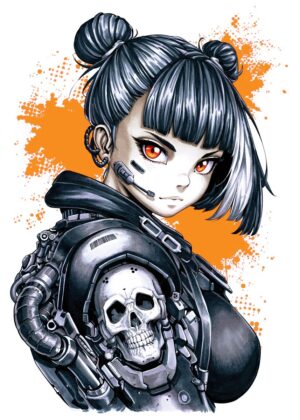 Cyberpunk Anime Girl Art Print - Premium Wooden Framed Poster. Ready to Hang.
