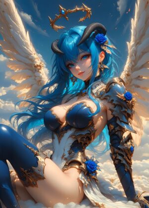 Celestial Blue: An Angel's Grace - Premium Wooden Framed Poster. Ready to Hang.