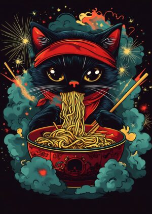 Ramen Cat: A Nighttime Noodle Adventure - Premium Wooden Framed Poster. Ready to Hang.
