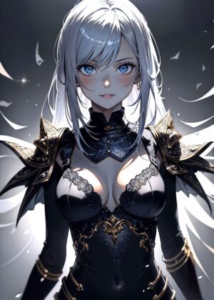 Anime Girl in Elegant Armor: Digital Art Print - Premium Wooden Framed Poster. Ready to Hang.