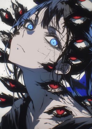 Anime Girl with Mystical Eyes Art Print - Premium Wooden Framed Poster. Ready to Hang.