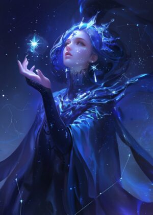 Starlight Princess: Celestial Beauty Art Print - Premium Wooden Framed Poster. Ready to Hang.