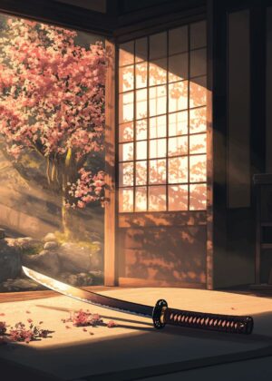 Serene Sunset: A Japanese-Inspired Artwork - Premium Wooden Framed Poster. Ready to Hang.