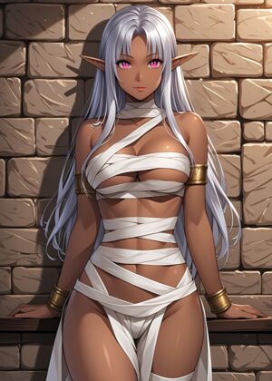 Shani'lda: Dark Elf Mummy Artwork Print - Premium Wooden Framed Poster. Ready to Hang.
