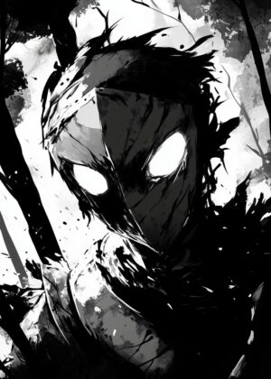 Masked Figure in the Woods: Dark Fantasy Art Print - Premium Wooden Framed Poster. Ready to Hang.