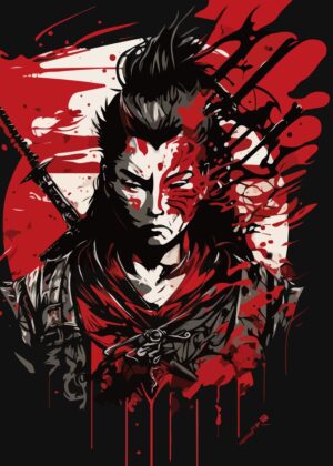 Crimson Samurai: A Warrior's Spirit - Premium Wooden Framed Poster. Ready to Hang.