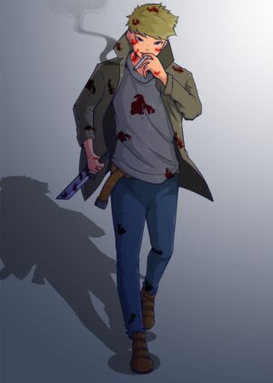 Bloody Anime Boy Artwork Print - Premium Wooden Framed Poster. Ready to Hang.