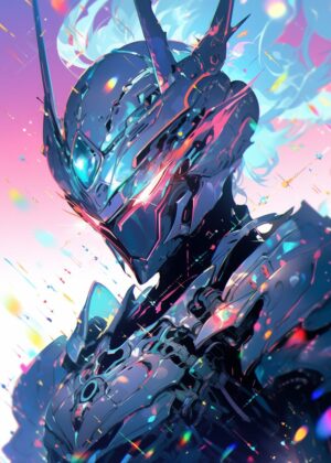 Cyberpunk Mech Warrior: Digital Art Print - Premium Wooden Framed Poster. Ready to Hang.