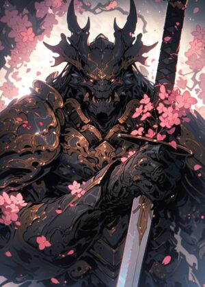 Dragon Samurai Warrior: A Breathtaking Fantasy Art Print - Premium Wooden Framed Poster. Ready to Hang.