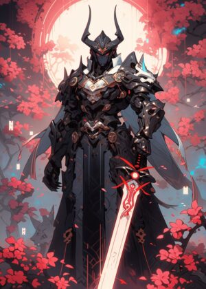 Dark Knight Samurai Fantasy Art Print - Premium Wooden Framed Poster. Ready to Hang.
